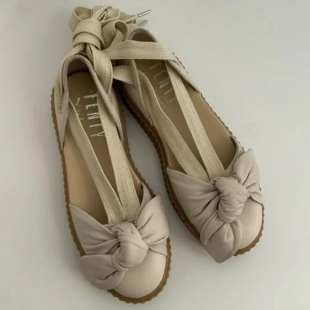 Fenty Puma by Rihanna Leather Bow Front Platform Creeper Sandals 7.5